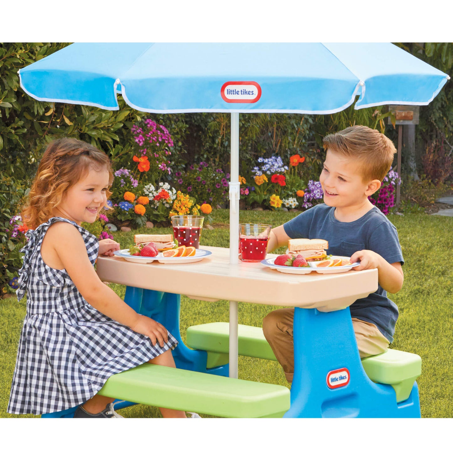 Little Tikes Easy Store Jr. Play Table with Umbrella - Blue/Green | Little Tikes